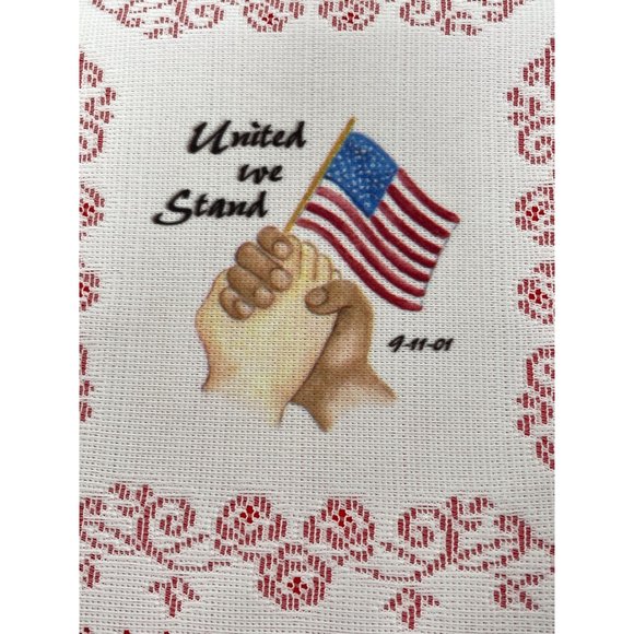Vintage Banner Lace 911 Flag USA “United we Stand” Clasped Hands Unity Patriotic - Picture 6 of 13